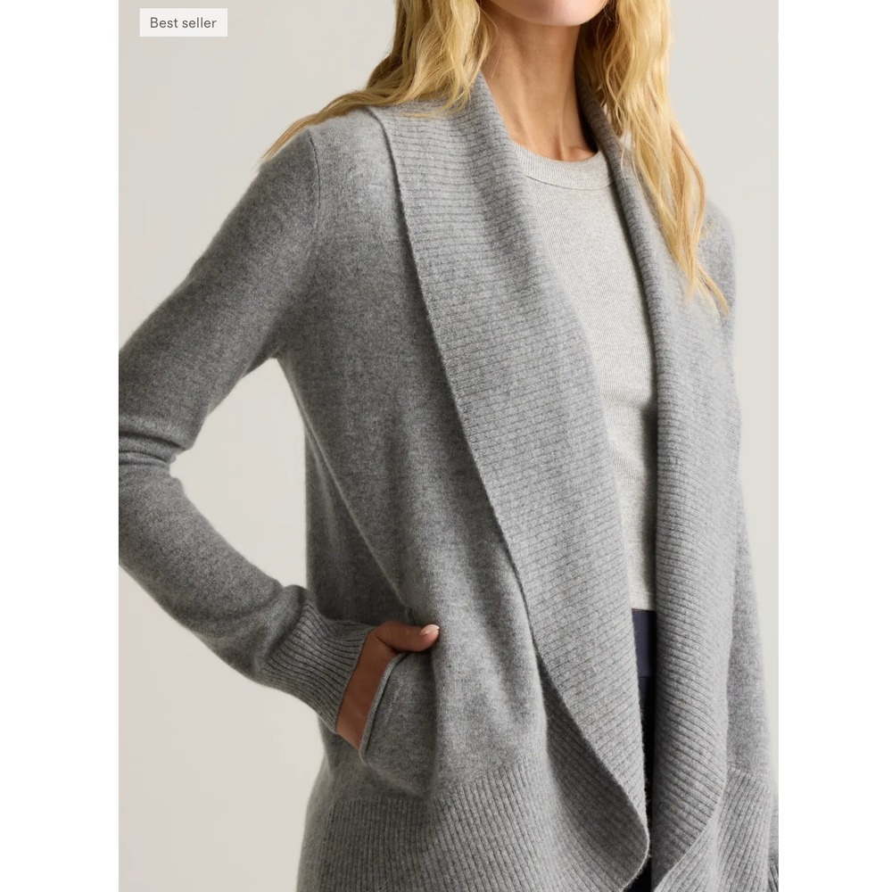 Quince Women Mongolian Cashmere Open Cardigan Sweater Heather Grey Outerwear L